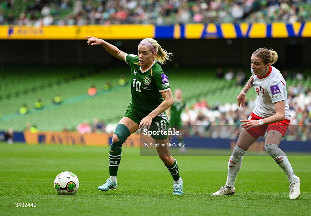 18 April 2026; Denise O’Sullivan of Republic of Ireland during the 2027 FIFA Women’s World Cup Qualifier match between Republic of Ireland and Poland at the Aviva Stadium in Dublin. Photo by Stephen McCarthy/Sportsfile