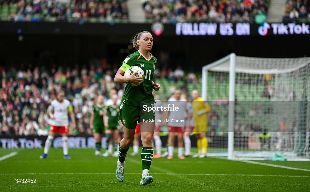 18 April 2026; Katie McCabe of Republic of Ireland during the 2027 FIFA Women’s World Cup Qualifier match between Republic of Ireland and Poland at the Aviva Stadium in Dublin. Photo by Stephen McCarthy/Sportsfile