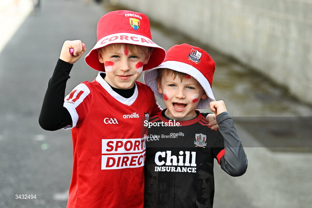 19 April 2026; Cork supporters Fionnn Ross, aged 6, left, and Conal Ross, aged 5, from Ballyhooly, Co Cork, ahead of the Munster GAA Senior Hurling Championship Round 1 match between Tipperary and Cork at FBD Semple Stadium in Thurles, Tipperary. Photo by Daire Brennan/Sportsfile
