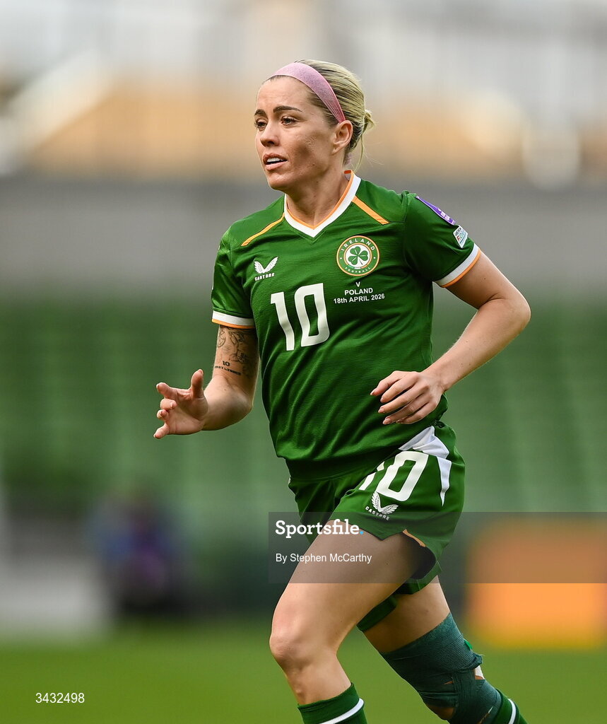 18 April 2026; Denise O’Sullivan of Republic of Ireland during the 2027 FIFA Women’s World Cup Qualifier match between Republic of Ireland and Poland at the Aviva Stadium in Dublin. Photo by Stephen McCarthy/Sportsfile