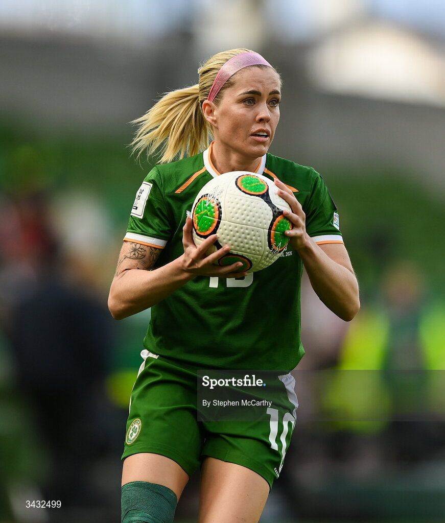 18 April 2026; Denise O’Sullivan of Republic of Ireland during the 2027 FIFA Women’s World Cup Qualifier match between Republic of Ireland and Poland at the Aviva Stadium in Dublin. Photo by Stephen McCarthy/Sportsfile