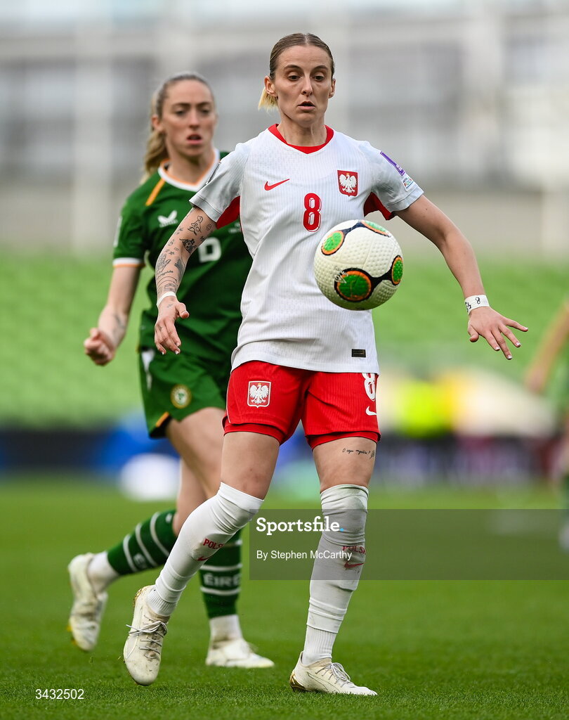 18 April 2026; Ewelina Kamczyk of Poland during the 2027 FIFA Women’s World Cup Qualifier match between Republic of Ireland and Poland at the Aviva Stadium in Dublin. Photo by Stephen McCarthy/Sportsfile