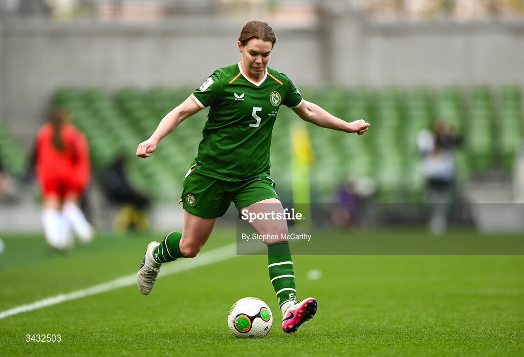 18 April 2026; Aoife Mannion of Republic of Ireland during the 2027 FIFA Women’s World Cup Qualifier match between Republic of Ireland and Poland at the Aviva Stadium in Dublin. Photo by Stephen McCarthy/Sportsfile