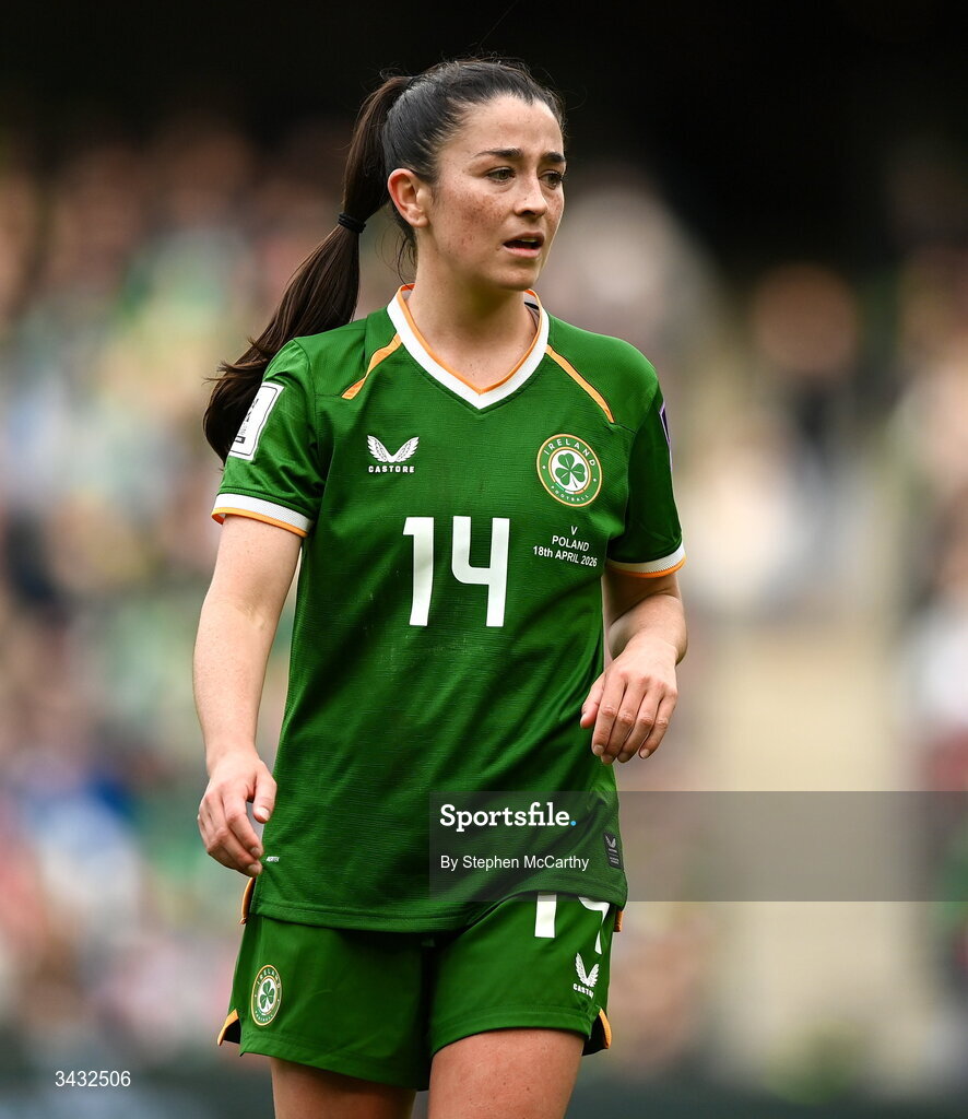 18 April 2026; Marissa Sheva of Republic of Ireland during the 2027 FIFA Women’s World Cup Qualifier match between Republic of Ireland and Poland at the Aviva Stadium in Dublin. Photo by Stephen McCarthy/Sportsfile