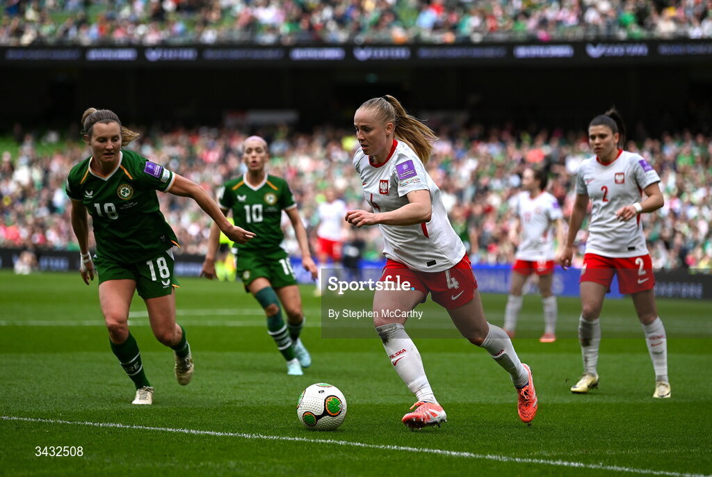 18 April 2026; Paulina Dudek of Poland during the 2027 FIFA Women’s World Cup Qualifier match between Republic of Ireland and Poland at the Aviva Stadium in Dublin. Photo by Stephen McCarthy/Sportsfile
