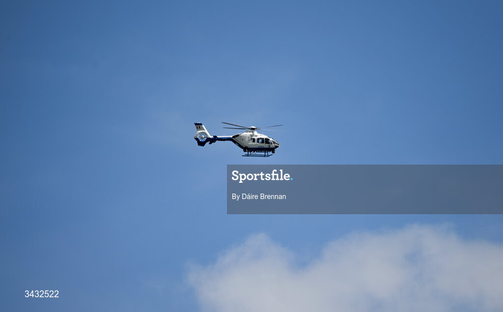 19 April 2026; A Garda helicopter above the stadium ahead of the Munster GAA Senior Hurling Championship Round 1 match between Tipperary and Cork at FBD Semple Stadium in Thurles, Tipperary. Photo by Daire Brennan/Sportsfile