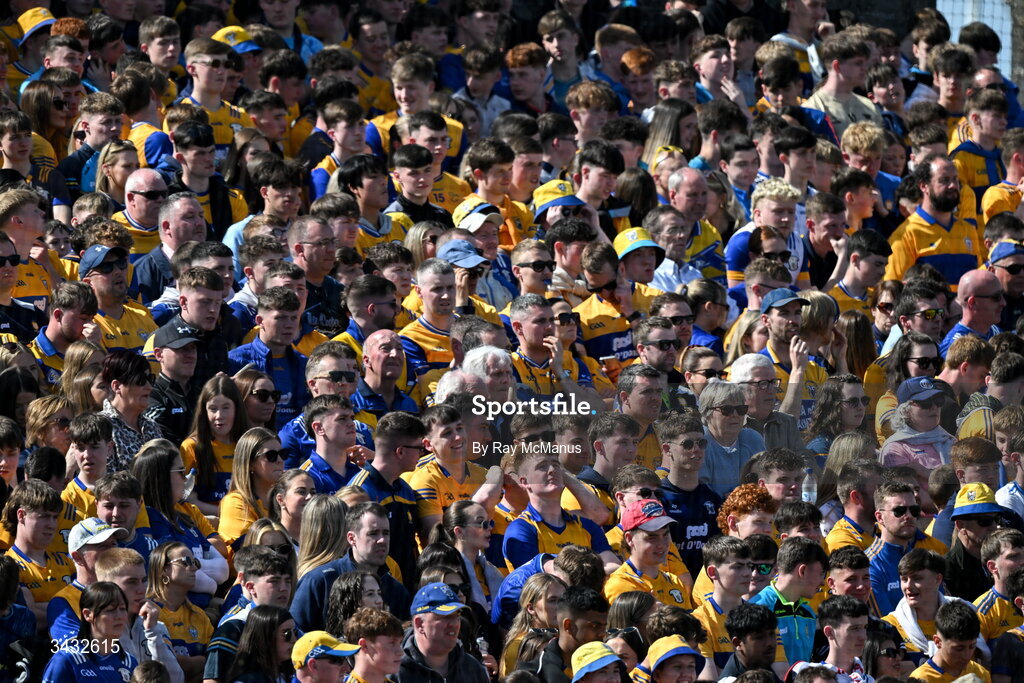 19 April 2026; A section of the 18,338 attendance during the Munster GAA Senior Hurling Championship Round 1 match between Clare and Waterford at Zimmer Biomet Páirc Chíosóg in Ennis, Clare. Photo by Ray McManus/Sportsfile