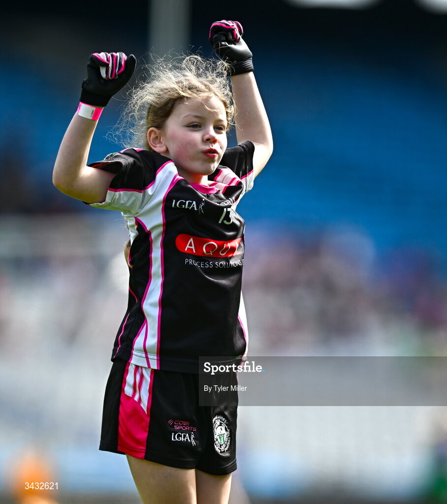19 April 2026; Lucy Heffernan of Knockainey, Limerick, during the 2026 LGFA Under 10 Go Games Festival Day at Croke Park in Dublin. Photo by Tyler Miller/Sportsfile