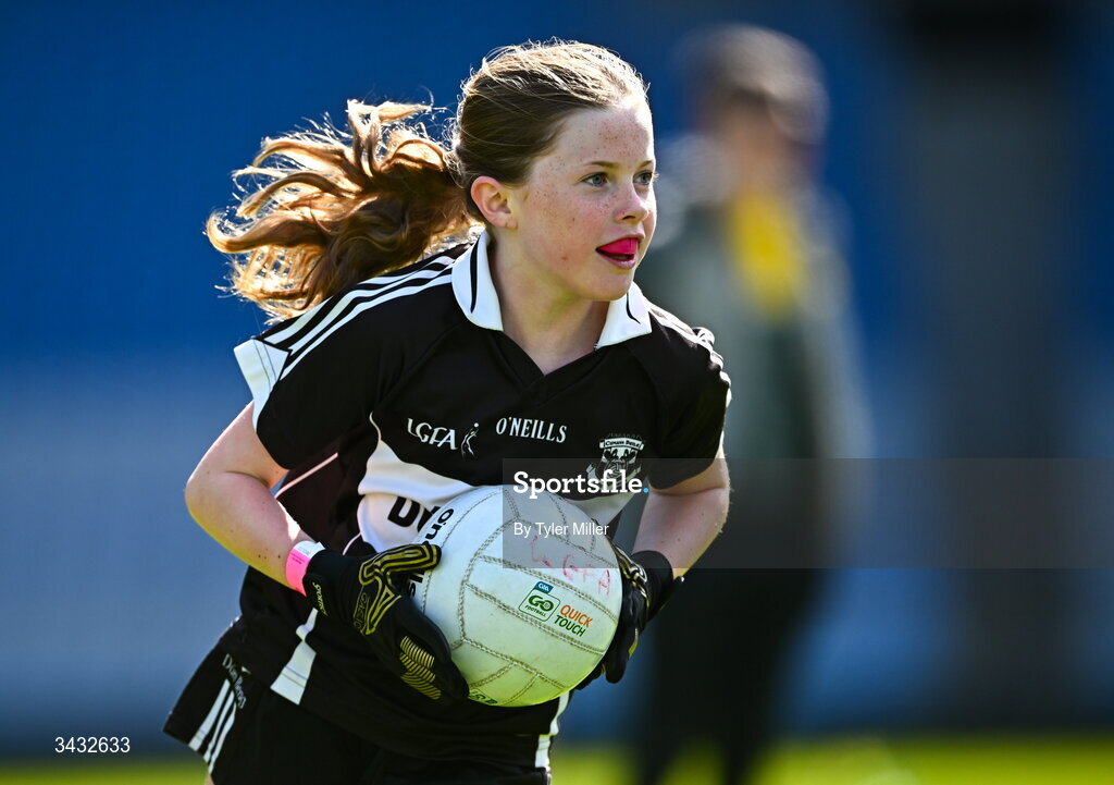 19 April 2026; Ciara Whelan of Doonbeg, Clare, during the 2026 LGFA Under 10 Go Games Festival Day at Croke Park in Dublin. Photo by Tyler Miller/Sportsfile