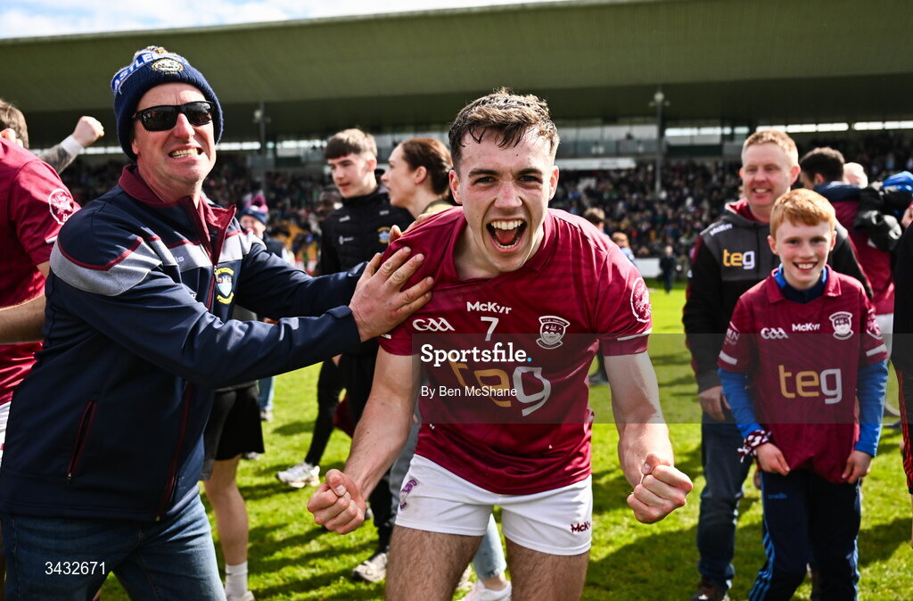 19 April 2026; Matthew Whittaker of Westmeath celebrates after the Leinster GAA Football Senior Championship quarter-final match between Meath and Westmeath at Glenisk O'Connor Park in Tullamore, Offaly. Photo by Ben McShane/Sportsfile