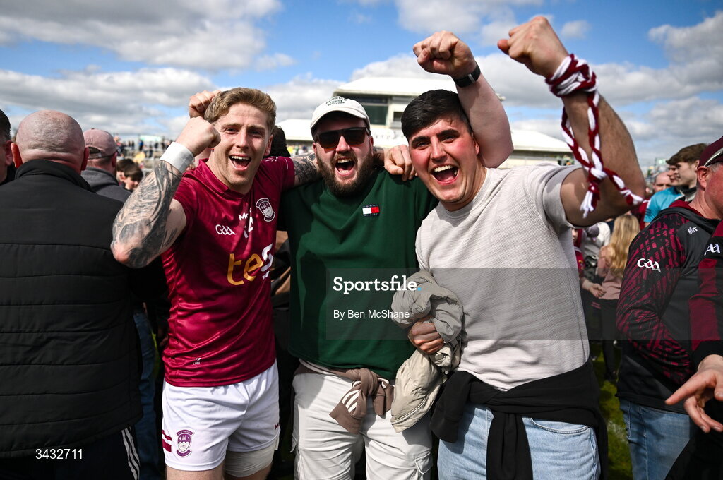 19 April 2026; Luke Loughlin of Westmeath celebrates with supporters after the Leinster GAA Football Senior Championship quarter-final match between Meath and Westmeath at Glenisk O'Connor Park in Tullamore, Offaly. Photo by Ben McShane/Sportsfile
