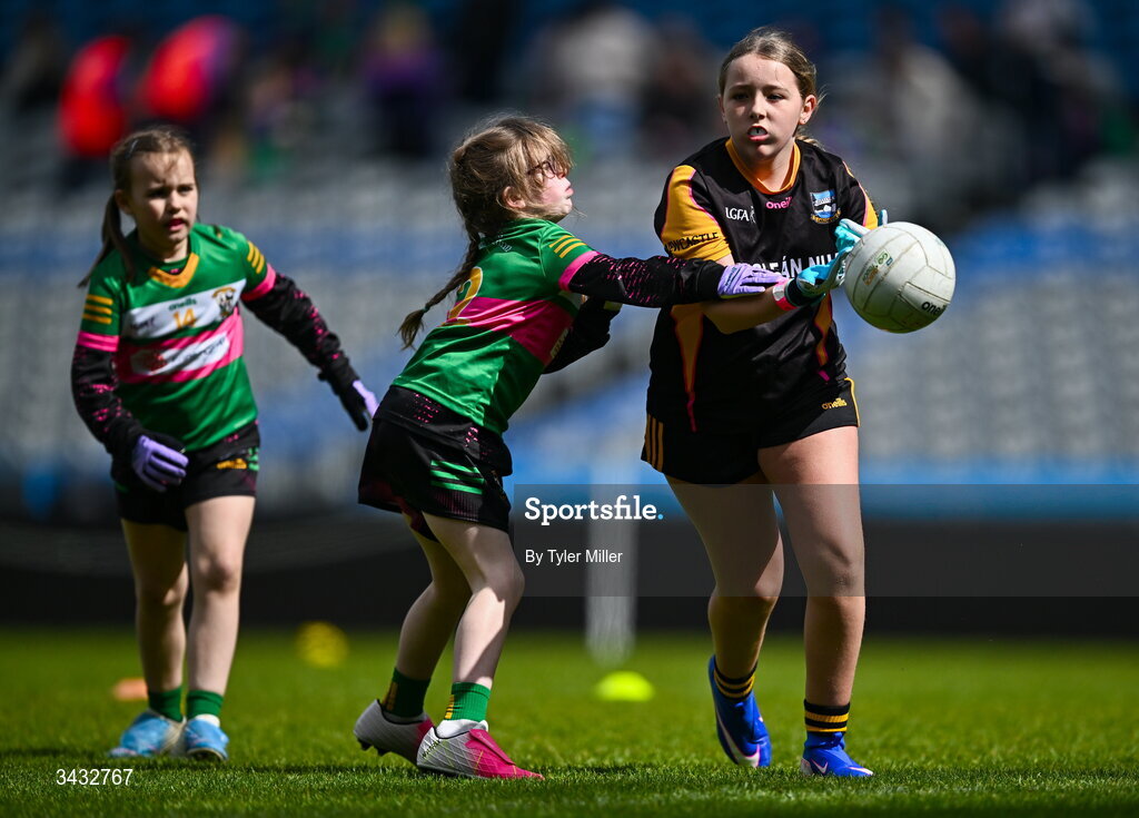 19 April 2026; Action from the 2026 LGFA Under 10 Go Games Festival Day at Croke Park in Dublin. Photo by Tyler Miller/Sportsfile