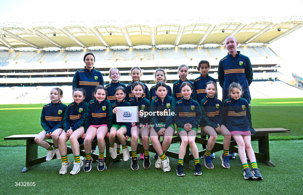 19 April 2026; The Shercock, Cavan, team during the 2026 LGFA Under 10 Go Games Festival Day at Croke Park in Dublin. Photo by Tyler Miller/Sportsfile