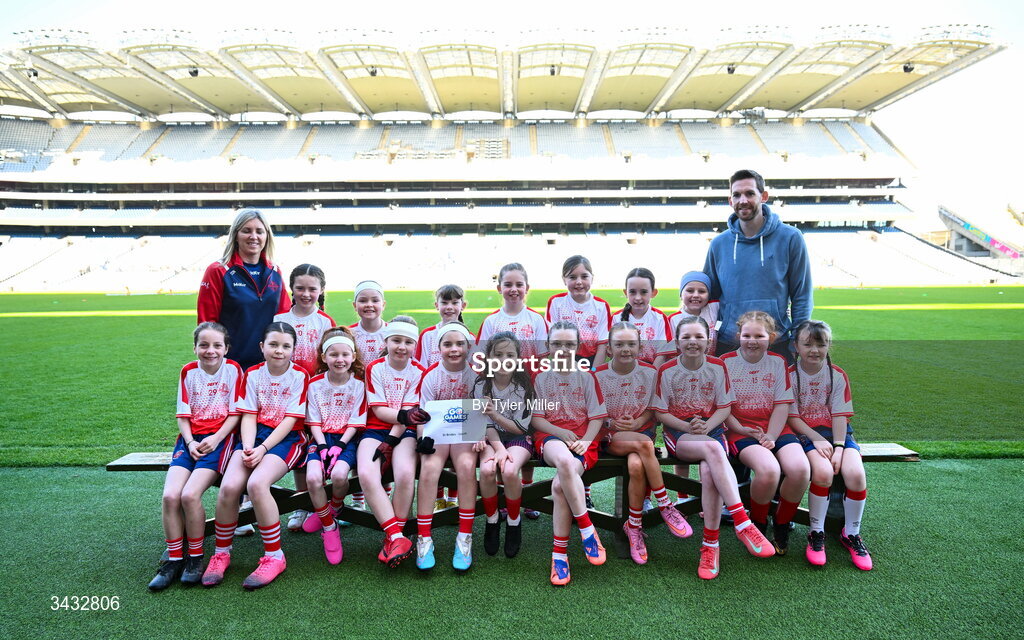 19 April 2026; The St Bride's, Louth, team during the 2026 LGFA Under 10 Go Games Festival Day at Croke Park in Dublin. Photo by Tyler Miller/Sportsfile