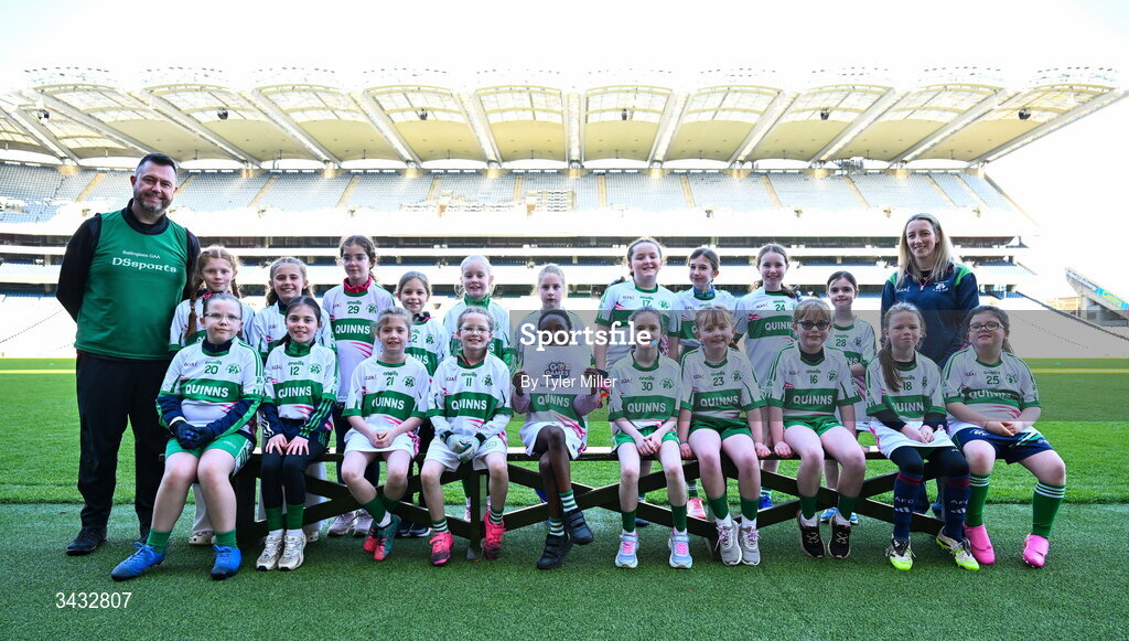 19 April 2026; The Baltinglass, Wicklow, team during the 2026 LGFA Under 10 Go Games Festival Day at Croke Park in Dublin. Photo by Tyler Miller/Sportsfile