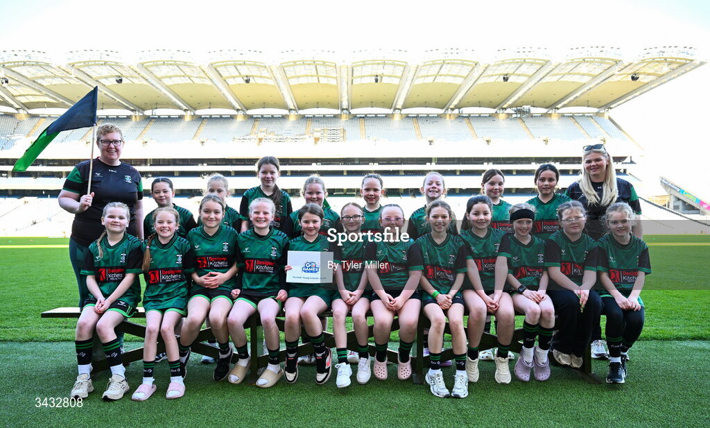 19 April 2026; The Dundalk Young Ireland's, Louth, team during the 2026 LGFA Under 10 Go Games Festival Day at Croke Park in Dublin. Photo by Tyler Miller/Sportsfile