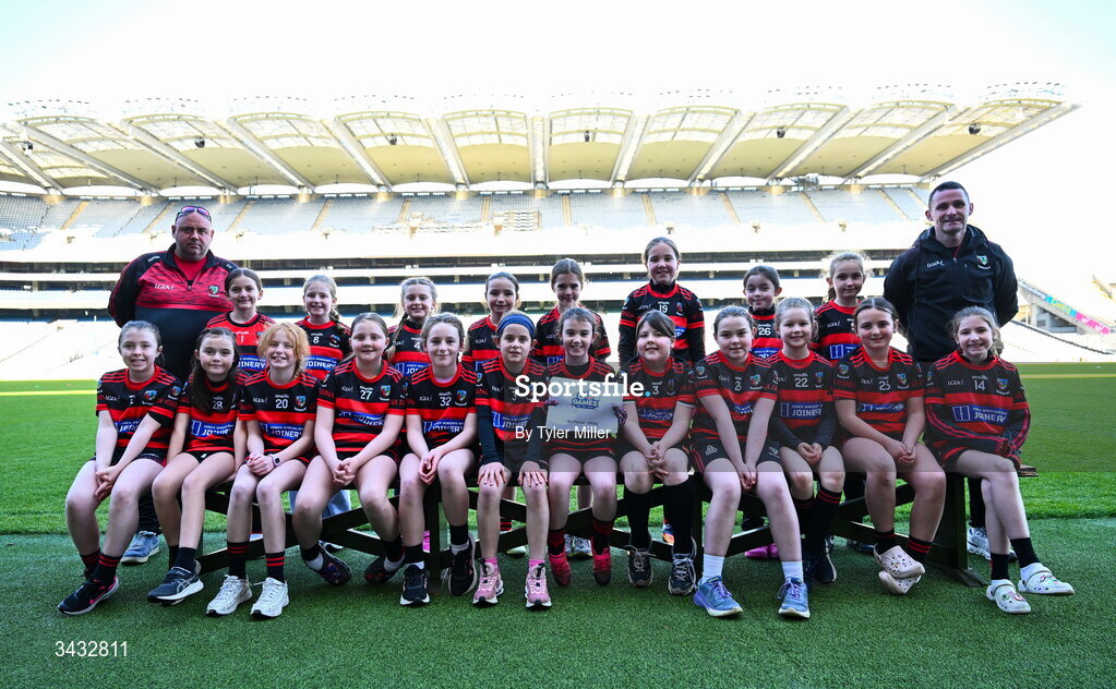 19 April 2026; The Na Fianna, Offaly, team during the 2026 LGFA Under 10 Go Games Festival Day at Croke Park in Dublin. Photo by Tyler Miller/Sportsfile