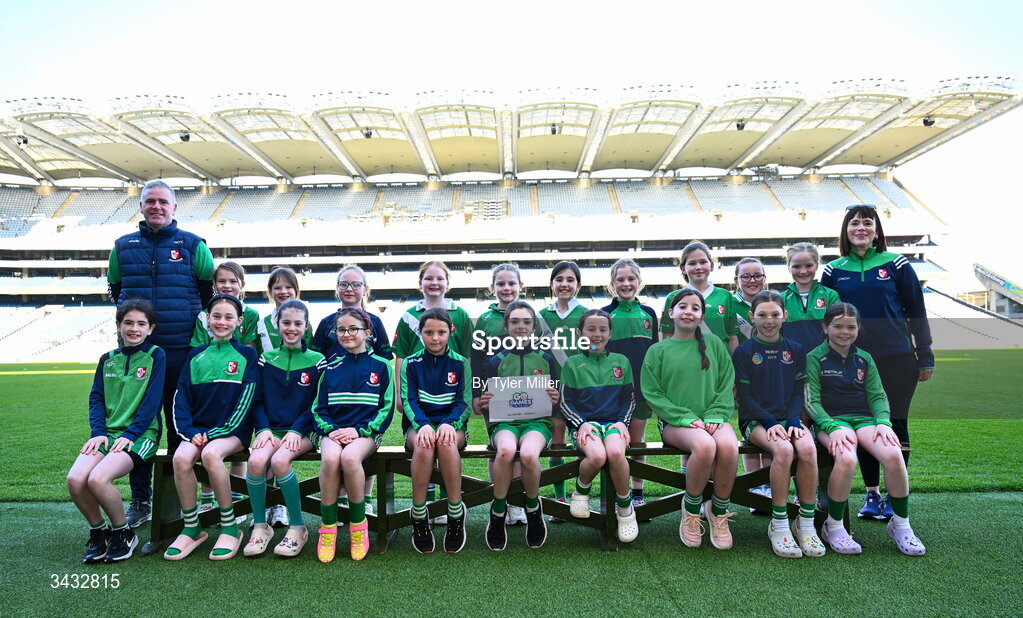 19 April 2026; The Sarsfield, Kildare, team during the 2026 LGFA Under 10 Go Games Festival Day at Croke Park in Dublin. Photo by Tyler Miller/Sportsfile