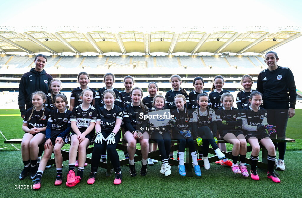 19 April 2026; The Kilcoo, Down, team during the 2026 LGFA Under 10 Go Games Festival Day at Croke Park in Dublin. Photo by Tyler Miller/Sportsfile