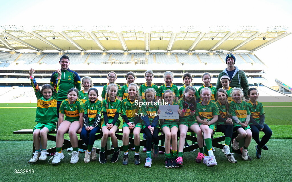 19 April 2026; The Ballymore Eustace, Kildare, team during the 2026 LGFA Under 10 Go Games Festival Day at Croke Park in Dublin. Photo by Tyler Miller/Sportsfile