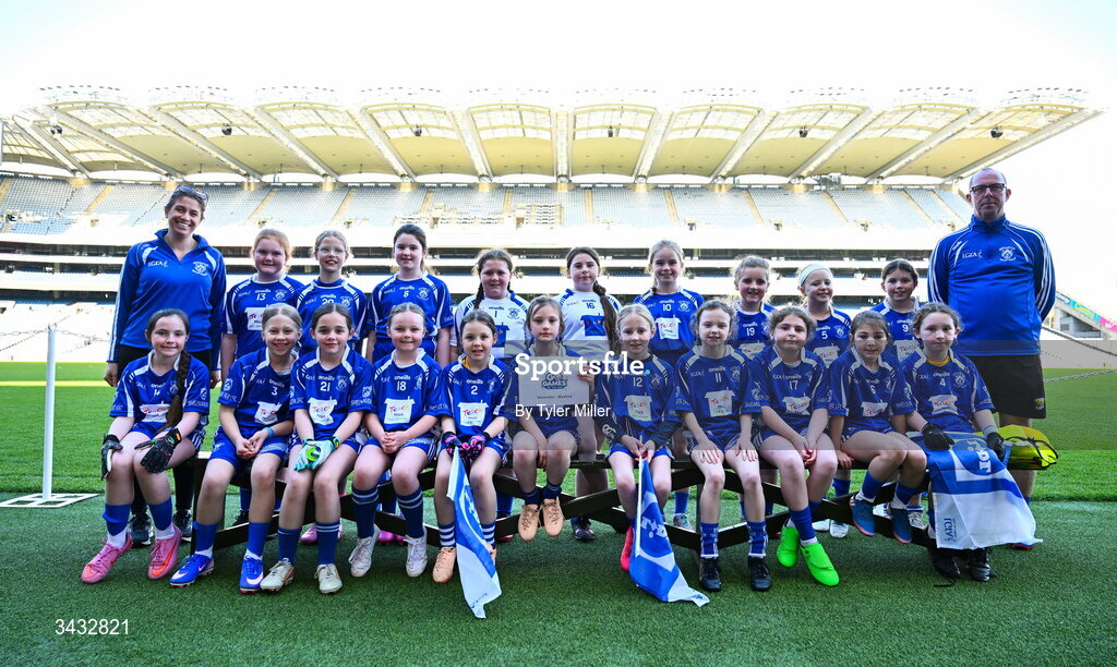 19 April 2026; The Shelmalier, Wexford, team during the 2026 LGFA Under 10 Go Games Festival Day at Croke Park in Dublin. Photo by Tyler Miller/Sportsfile