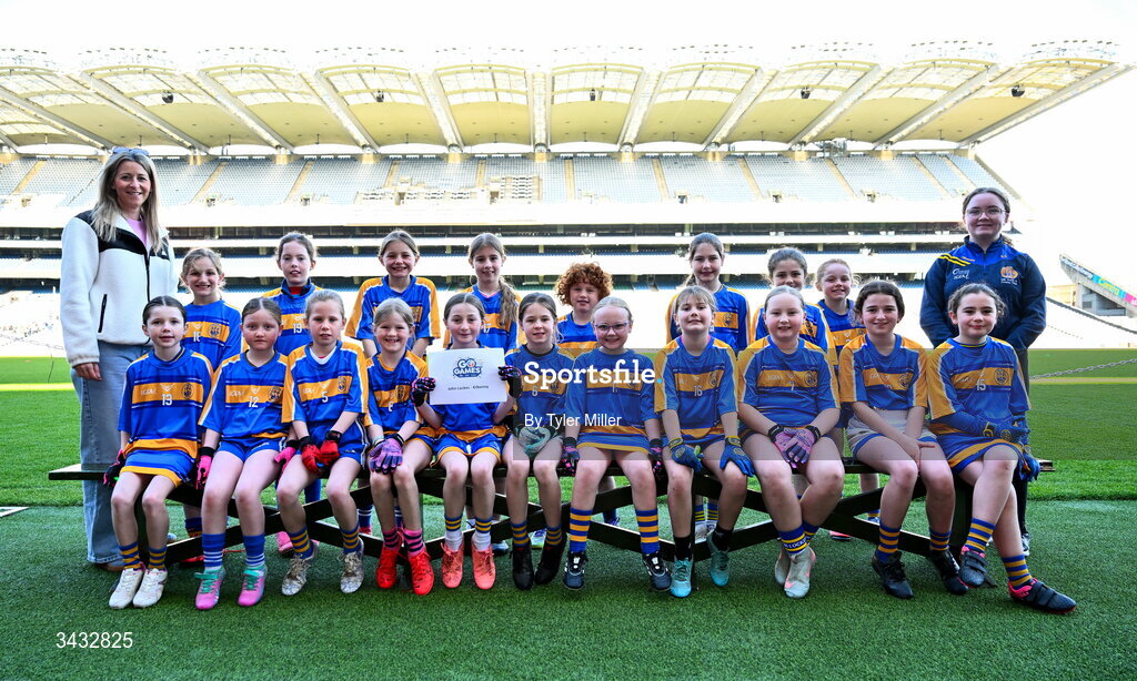 19 April 2026; The John Lockes, Kilkenny, team during the 2026 LGFA Under 10 Go Games Festival Day at Croke Park in Dublin. Photo by Tyler Miller/Sportsfile