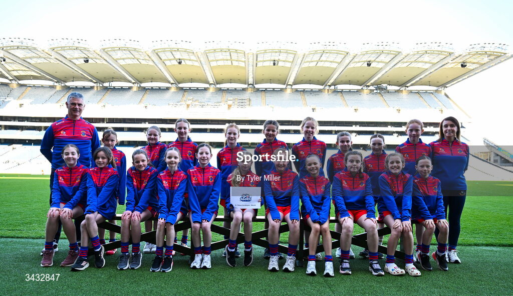 19 April 2026; The St Peter's Dunboyne, Meath, team during the 2026 LGFA Under 10 Go Games Festival Day at Croke Park in Dublin. Photo by Tyler Miller/Sportsfile