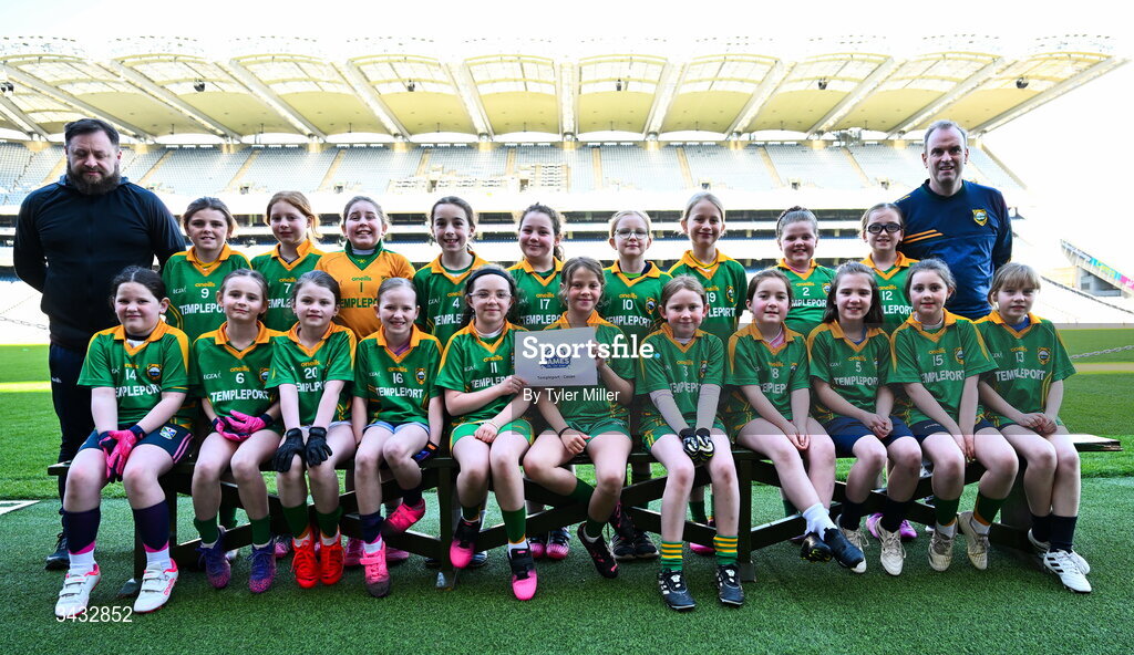 19 April 2026; The Templeport, Cavan, team during the 2026 LGFA Under 10 Go Games Festival Day at Croke Park in Dublin. Photo by Tyler Miller/Sportsfile