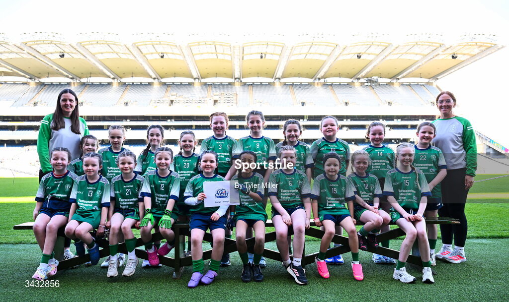 19 April 2026; The Grange, Armagh, team during the 2026 LGFA Under 10 Go Games Festival Day at Croke Park in Dublin. Photo by Tyler Miller/Sportsfile