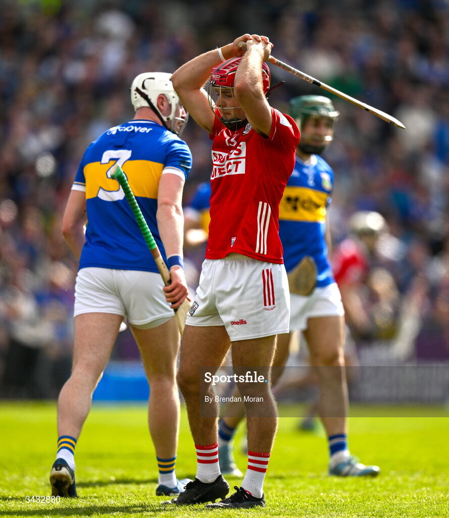 19 April 2026; William Buckley of Cork reacts to a missed goal chance during the Munster GAA Senior Hurling Championship Round 1 match between Tipperary and Cork at FBD Semple Stadium in Thurles, Tipperary. Photo by Brendan Moran/Sportsfile
