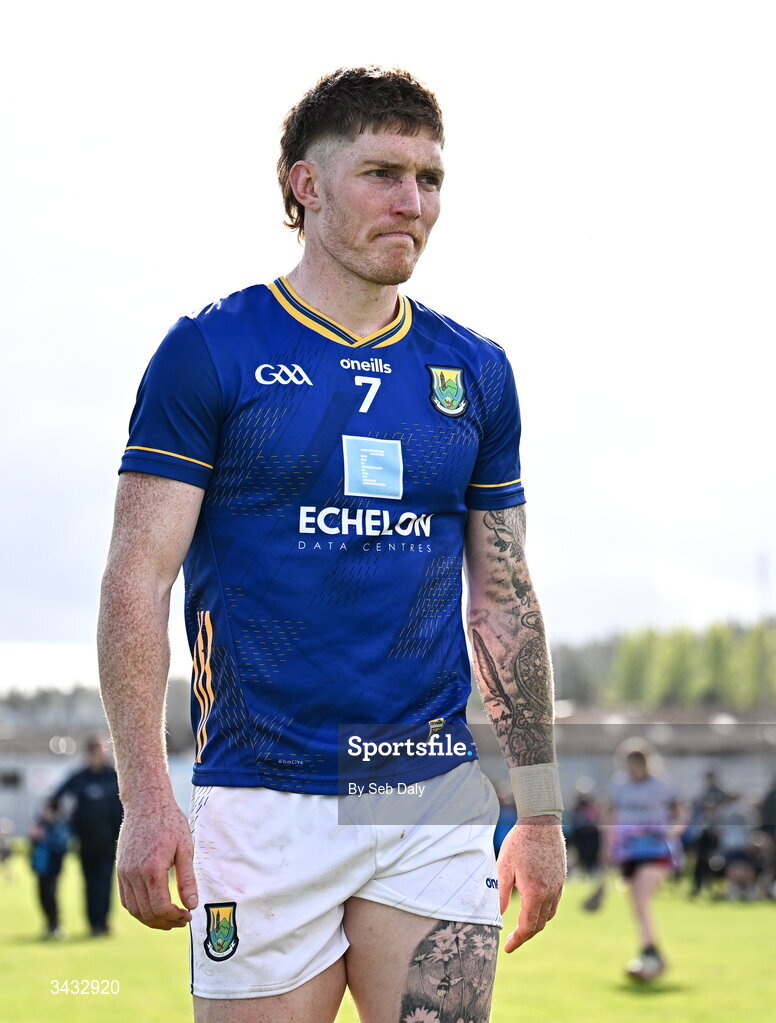 19 April 2026; Jonathan Carlin of Wicklow after the Leinster GAA Football Senior Championship quarter-final match between Wicklow and Dublin at Echelon Park in Aughrim in Wicklow. Photo by Seb Daly/Sportsfile