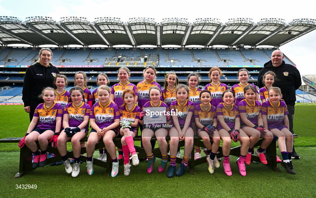19 April 2026; The Derrygonnelly, Fermanagh, team during the 2026 LGFA Under 10 Go Games Festival Day at Croke Park in Dublin. Photo by Tyler Miller/Sportsfile