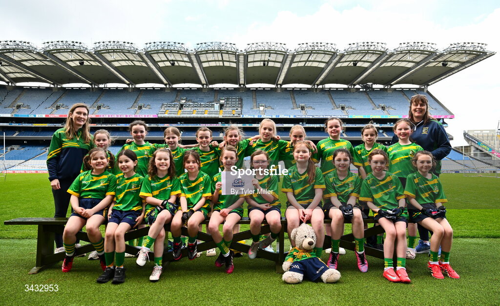 19 April 2026; The Ahane, Limerick, team during the 2026 LGFA Under 10 Go Games Festival Day at Croke Park in Dublin. Photo by Tyler Miller/Sportsfile