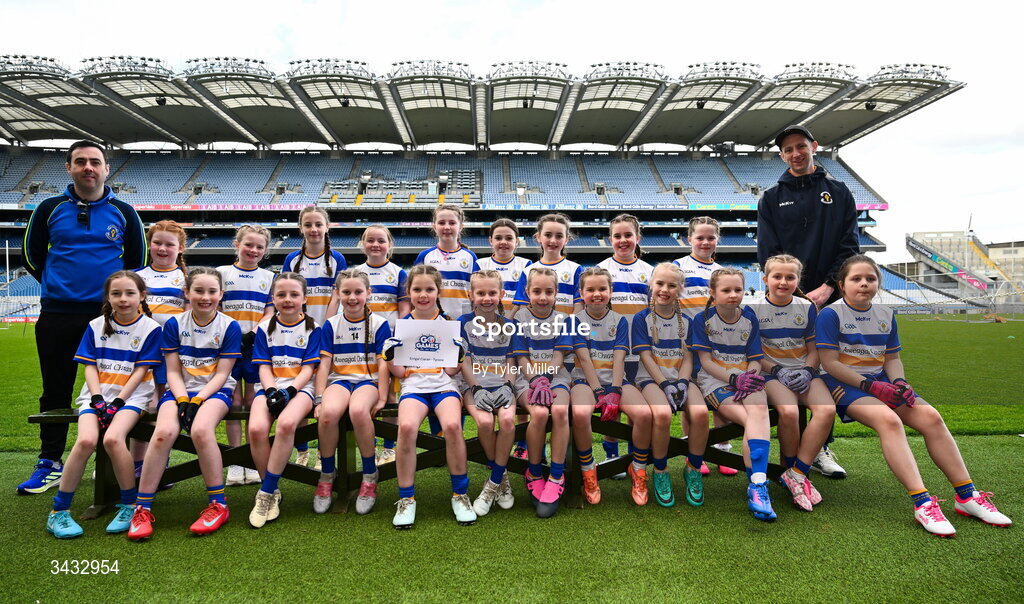 19 April 2026; The Errigal Ciaran, Tyrone, team during the 2026 LGFA Under 10 Go Games Festival Day at Croke Park in Dublin. Photo by Tyler Miller/Sportsfile