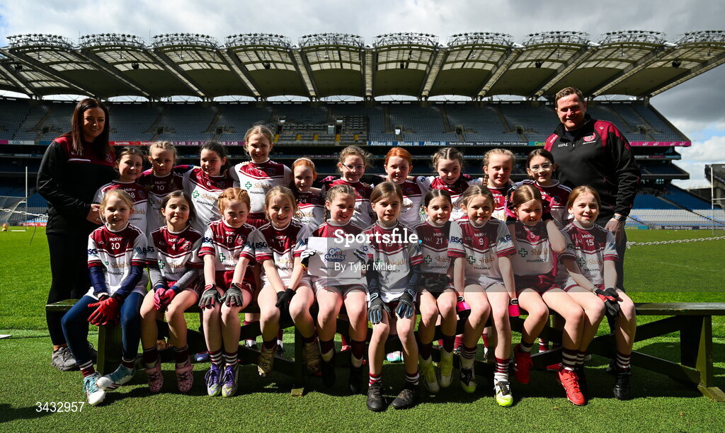 19 April 2026; The Slaughtneil, Derry, team during the 2026 LGFA Under 10 Go Games Festival Day at Croke Park in Dublin. Photo by Tyler Miller/Sportsfile