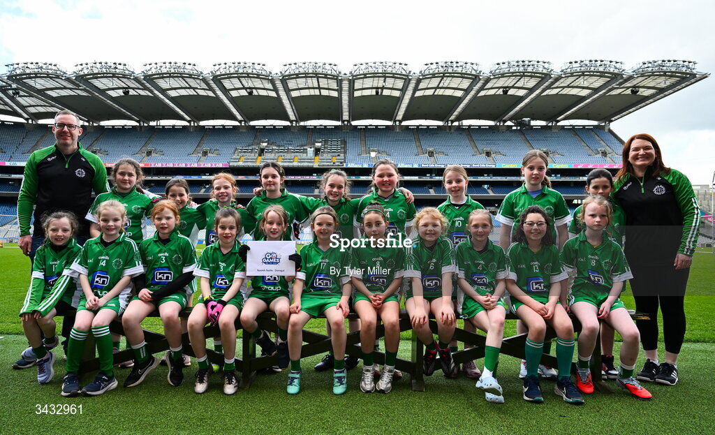 19 April 2026; The Naomh Naille, Donegal, team during the 2026 LGFA Under 10 Go Games Festival Day at Croke Park in Dublin. Photo by Tyler Miller/Sportsfile