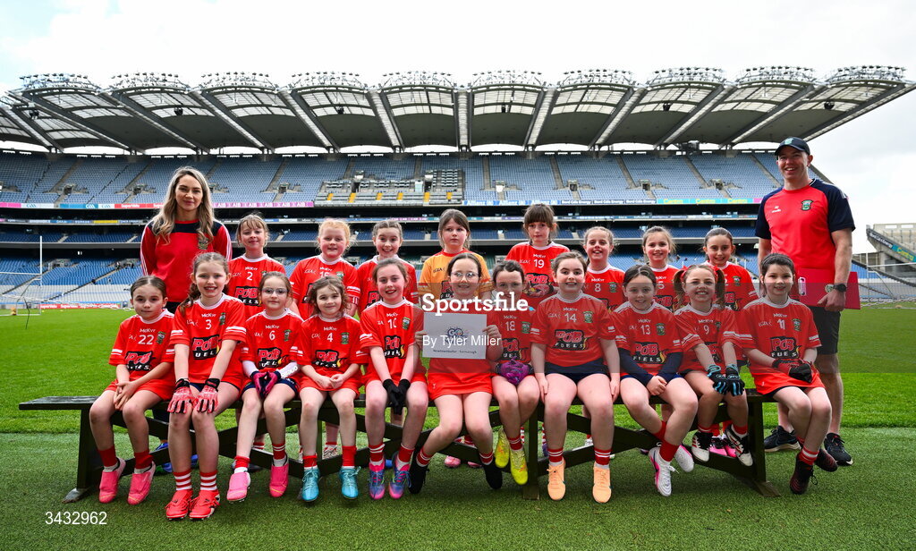 19 April 2026; The Newtownbutler, Fermanagh, team during the 2026 LGFA Under 10 Go Games Festival Day at Croke Park in Dublin. Photo by Tyler Miller/Sportsfile