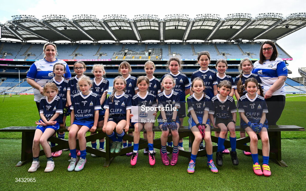 19 April 2026; The Ardmore/Grange, Waterford, team during the 2026 LGFA Under 10 Go Games Festival Day at Croke Park in Dublin. Photo by Tyler Miller/Sportsfile