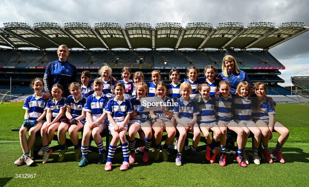 19 April 2026; The Kinsale, Cork, team during the 2026 LGFA Under 10 Go Games Festival Day at Croke Park in Dublin. Photo by Tyler Miller/Sportsfile