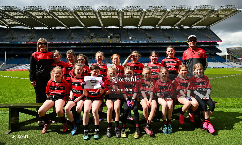19 April 2026; The Cloyne, Cork, team during the 2026 LGFA Under 10 Go Games Festival Day at Croke Park in Dublin. Photo by Tyler Miller/Sportsfile