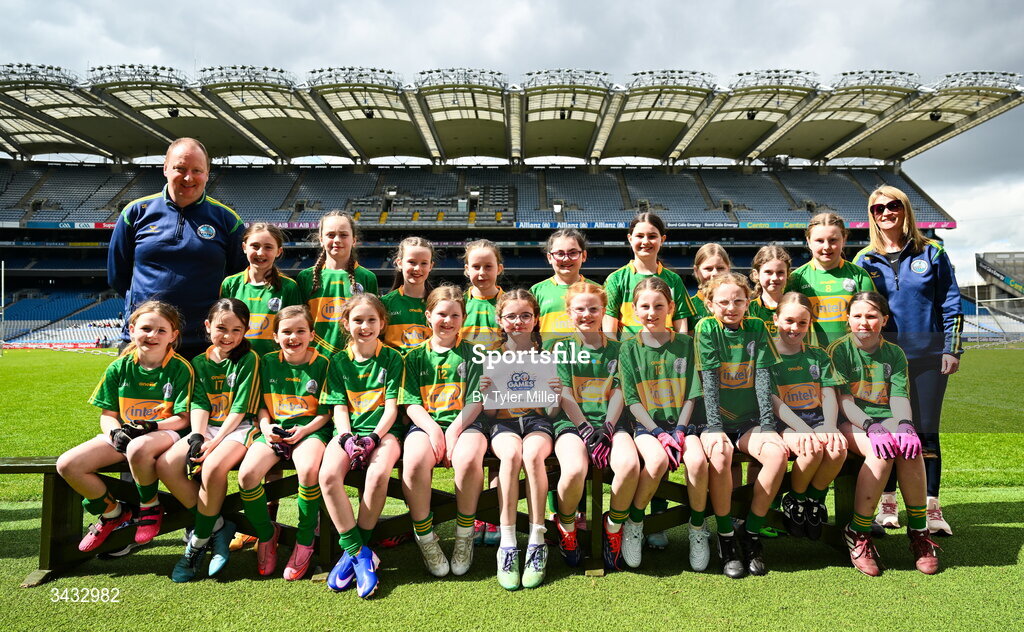 19 April 2026; The Claregalway, Galway, team during the 2026 LGFA Under 10 Go Games Festival Day at Croke Park in Dublin. Photo by Tyler Miller/Sportsfile