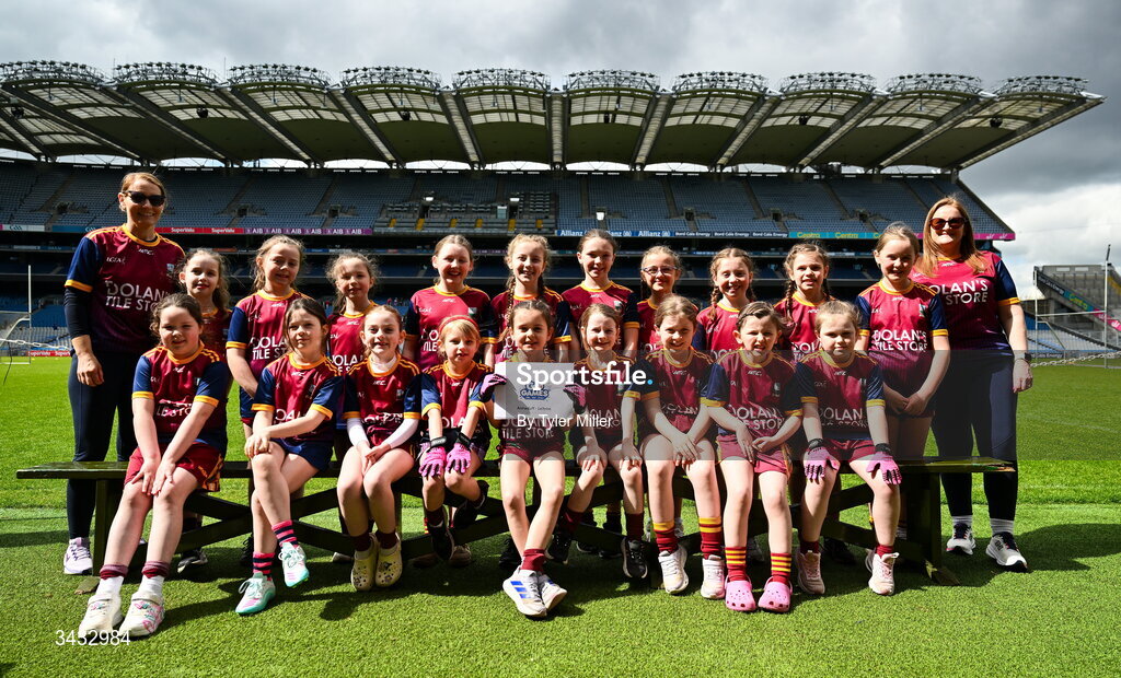 19 April 2026; The Annaduff, Leitrim, team during the 2026 LGFA Under 10 Go Games Festival Day at Croke Park in Dublin. Photo by Tyler Miller/Sportsfile