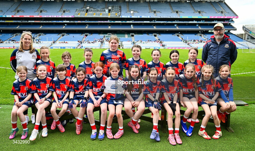 19 April 2026; The Kilkerrin-Clonberne, Galway, team during the 2026 LGFA Under 10 Go Games Festival Day at Croke Park in Dublin. Photo by Tyler Miller/Sportsfile