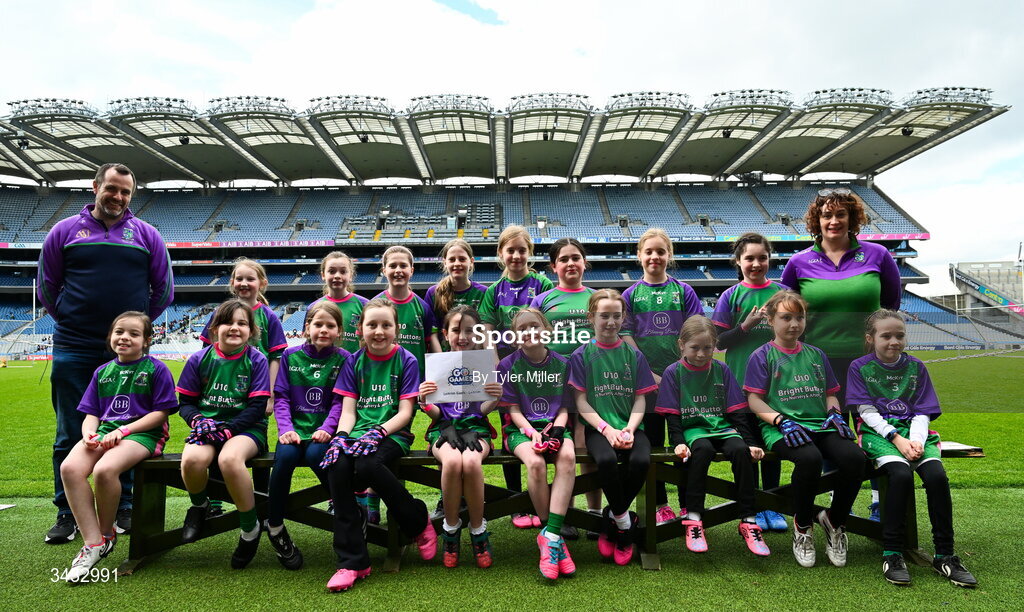 19 April 2026; The Leitrim Gaels, Leitrim, team during the 2026 LGFA Under 10 Go Games Festival Day at Croke Park in Dublin. Photo by Tyler Miller/Sportsfile