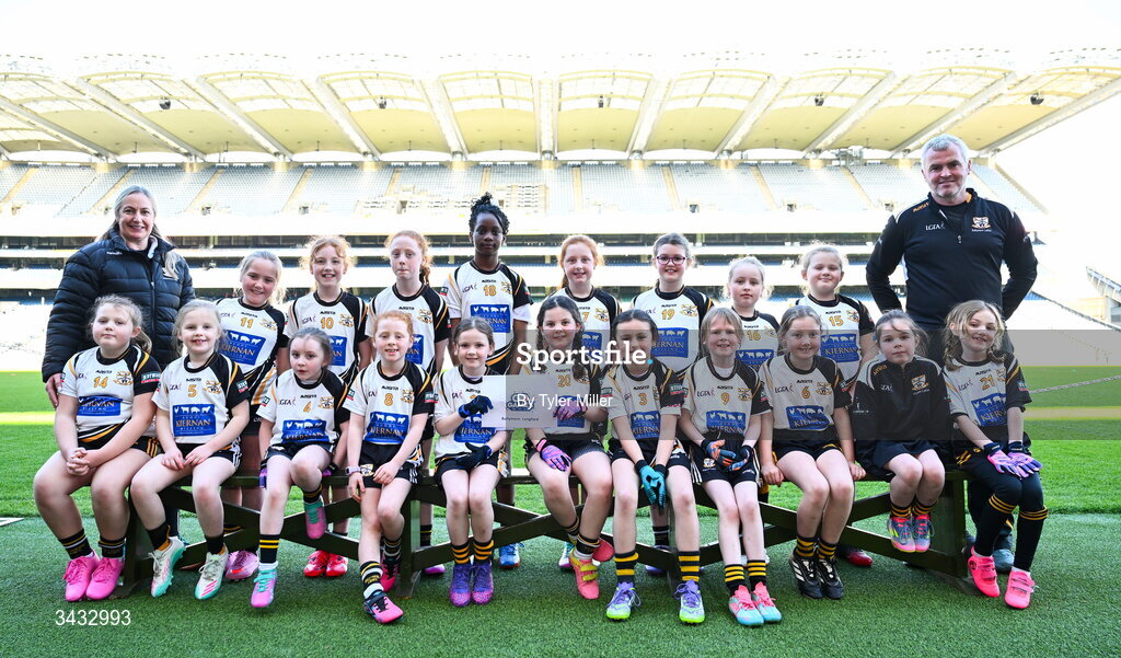 19 April 2026; The Ballymore, Longford, team during the 2026 LGFA Under 10 Go Games Festival Day at Croke Park in Dublin. Photo by Tyler Miller/Sportsfile