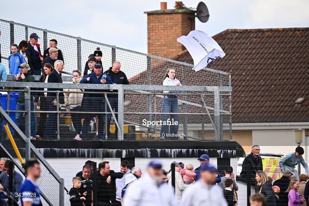 19 April 2026; A Kildare supporter waves her flag after the Leinster GAA Football Senior Championship quarter-final match between Kildare and Laois at Cedral St Conleths Park in Newbridge, Kildare. Photo by Piaras Ó Mídheach/Sportsfile