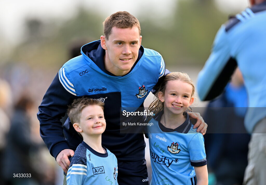 19 April 2026; Con O'Callaghan of Dublin poses for a photo with supporters after the Leinster GAA Football Senior Championship quarter-final match between Wicklow and Dublin at Echelon Park in Aughrim in Wicklow. Photo by Mark Kavanagh/Sportsfile