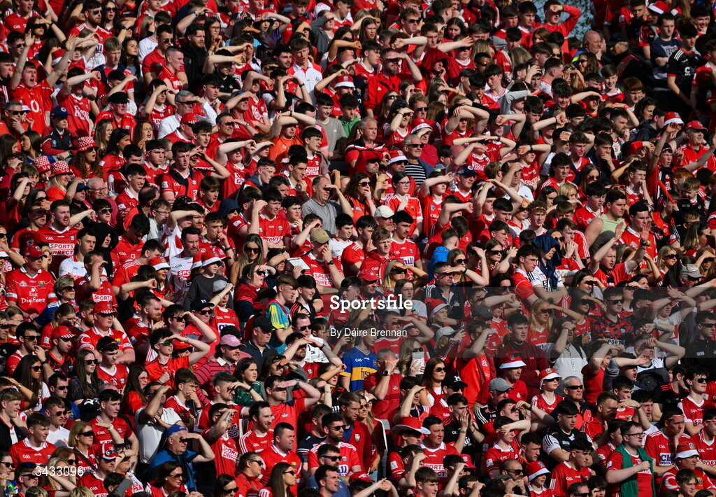 19 April 2026; Cork supporters during the Munster GAA Senior Hurling Championship Round 1 match between Tipperary and Cork at FBD Semple Stadium in Thurles, Tipperary. Photo by Daire Brennan/Sportsfile