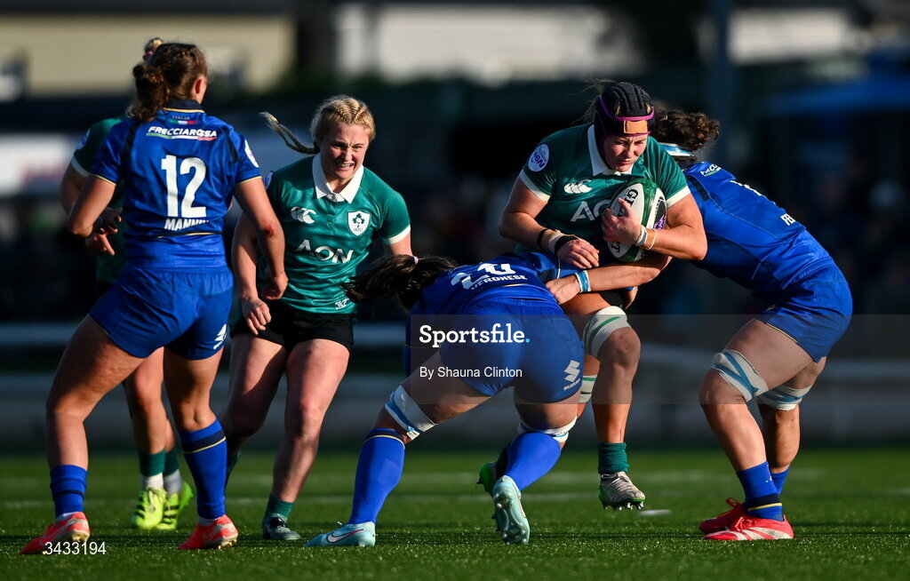 18 April 2026; Fiona Tuite of Ireland during the Women's Six Nations Rugby Championship match between Ireland and Italy at Dexcom Stadium in Galway. Photo by Shauna Clinton/Sportsfile