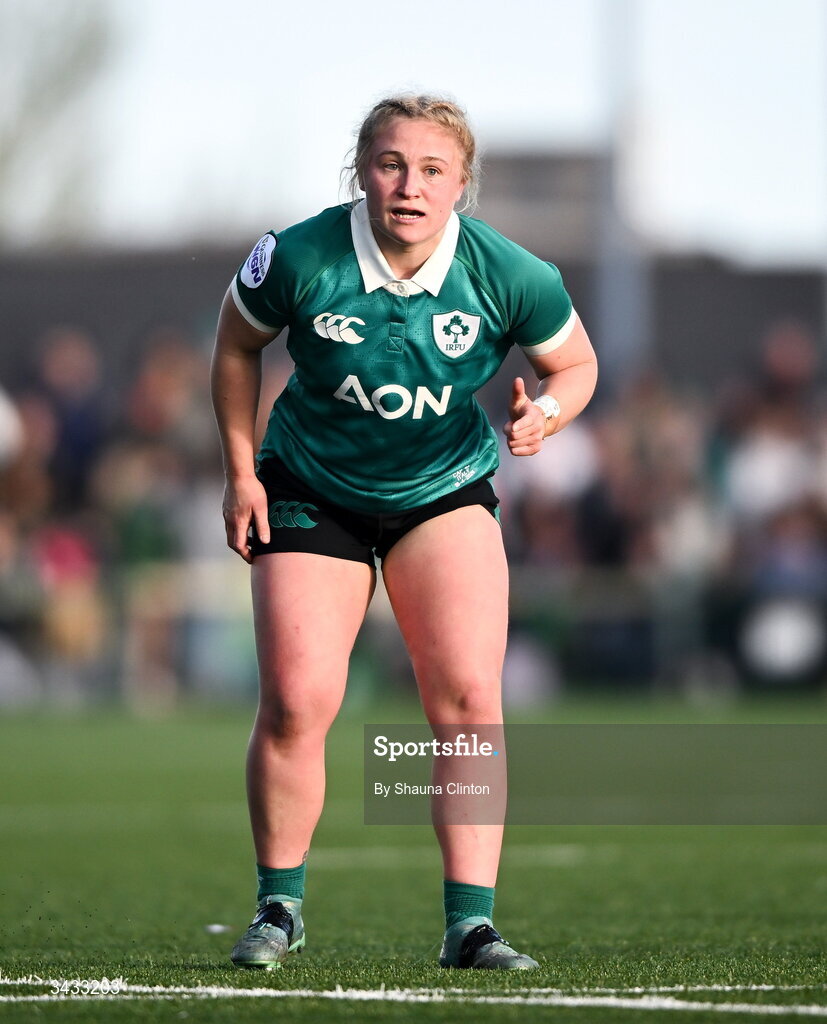 18 April 2026; Neve Jones of Ireland during the Women's Six Nations Rugby Championship match between Ireland and Italy at Dexcom Stadium in Galway. Photo by Shauna Clinton/Sportsfile